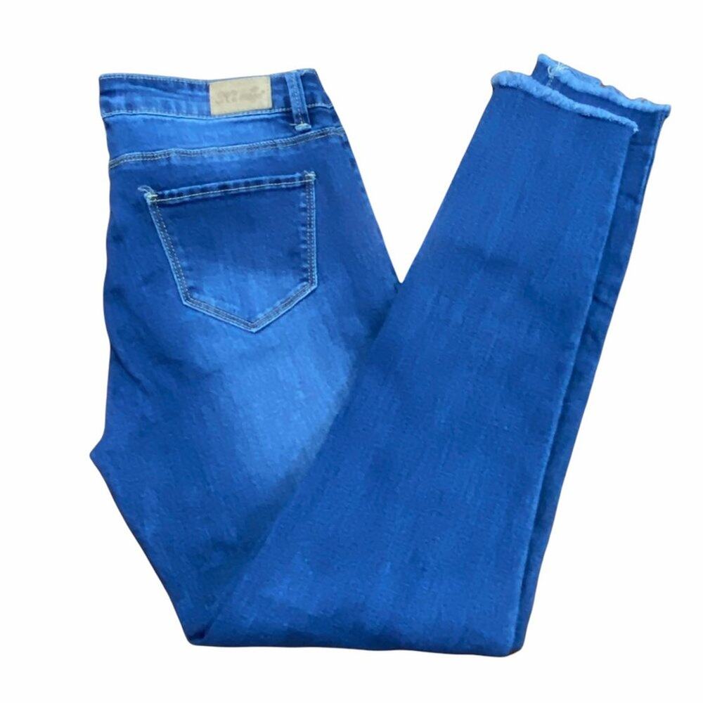 K's More Stretch High Rise Denim Skinny Blue Jeans Raw Hem Size 5